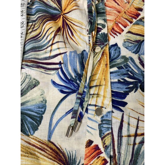 Chico’s Dress Hawaiian Floral Size 3 16/18 Linen Snap Up Pocket Drawstring Slits - Picture 16 of 16